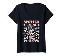 Donna Stampa Mucca Estetica Western Bovine Chic Pastello Macchiato Maglietta con Collo a V