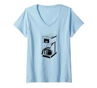Donna Stampa Retro Drip Coffee Maker Maglietta con Collo a V