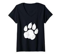 Donna Stampa Vintage Zampa Di Leone Ghepardo Impronta Tigre Leopar Maglietta con Collo a V