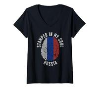 Donna Stampato nel Disegno della Bandiera Russa My Soul Russian Pride Maglietta con Collo a V