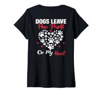 Donna Stampe sul Retro con Scritta Dogs Leave Paw Prints on My Heart Maglietta con Collo a V