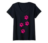 Donna Stampe Zampa Rosa Maglietta con Collo a V