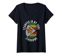 Donna Stamped in My Soul Bandiera Zimbabwe Impronta Digitale Zimbabwe Roots Maglietta con Collo a V