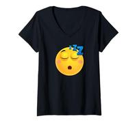 Donna Stanco Emoticon Love My Bed Shirt Sleep Face Tee Maglietta con Collo a V