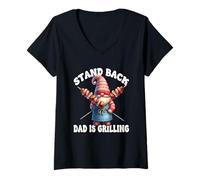 Donna Stand Back Dad Is Grilling Funny Saying for Men Grill GNOME Maglietta con Collo a V