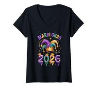 Donna Stand out in New Orleans 2026 con Questo Articolo Mardi Gras Maglietta con Collo a V