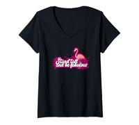 Donna Stand Tall Be Fabulous - Fenicottero Motivazionale Maglietta con Collo a V