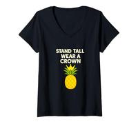 Donna Stand Tall Indossa Una Corona Umorismo di Frutta Ananas Maglietta con Collo a V