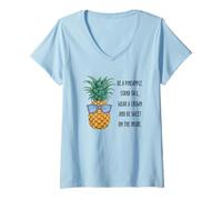 Donna Stand Tall Stay Sweet Wear Crown Cool Ananas Maglietta con Collo a V