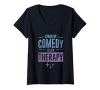 Donna Stand Up Comedy Is My Therapy Artista Comico - Maglietta con Collo a V