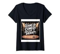 Donna Stand Up Comedy Is My Therapy Artista Comico - Maglietta con Collo a V