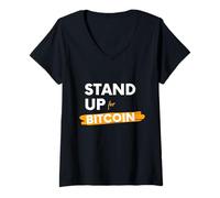 Donna Stand Up for Bitcoin Cryptocurrency Is Freedom BTC Crypto Maglietta con Collo a V