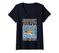 Donna Stand with Heroes Sail Barche Navi Che consegnano Cibo e Maglietta con Collo a V