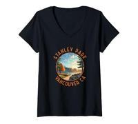 Donna Stanley Park Vancouver Canada Cerchio Invecchiato Maglietta con Collo a V
