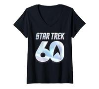 Donna Star Trek 60th Stacked Logo Maglietta con Collo a V