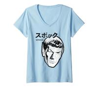 Donna Star Trek Kanji Spock Head Maglietta con Collo a V