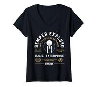 Donna Star Trek Semper Exploro Enterprise Maglietta con Collo a V