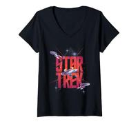 Donna Star Trek Three Ships in Space Maglietta con Collo a V