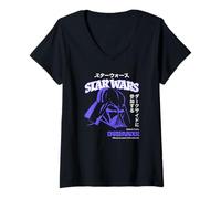 Donna Star Wars: A New Hope Darth Vader Japanese Katakana Portrait Maglietta con Collo a V