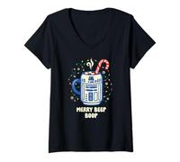 Donna Star Wars Christmas Merry Beep Boop R2-D2 Cocoa Mug Maglietta con Collo a V