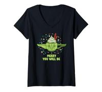 Donna Star Wars Christmas Merry You Will Be Yoda Cocoa Mug Maglietta con Collo a V