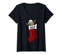 Donna Star Wars Christmas Yoda Stocking Nice Maglietta con Collo a V
