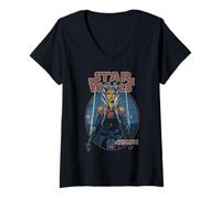 Donna Star Wars Classic Ahsoka Tano Twin Sabers Vintage Disney+ Maglietta con Collo a V