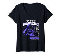 Donna Star Wars Darth Vader Power Of Dark Side Vintage Kanji Maglietta con Collo a V