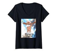 Donna Star Wars Hang in There Cute Ewok Hanging from Branch Maglietta con Collo a V