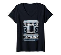 Donna Star Wars Hannukah Festival Of Lightsabers Maglietta con Collo a V