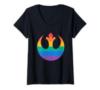 Donna Star Wars Iconic Rebel Alliance Rainbow Badge Logo Maglietta con Collo a V
