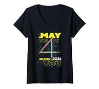 Donna Star Wars May The 4th Be with You 2026 Lightsabers Maglietta con Collo a V