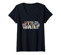 Donna Star Wars Original Trilogy Retro Movie Poster Back Drop Logo Maglietta con Collo a V