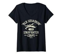 Donna Star Wars Red Squadron Starfighter Corps Rebel Base Yavin 4 Maglietta con Collo a V