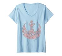Donna Star Wars Rose Rebel Emblem Maglietta con Collo a V