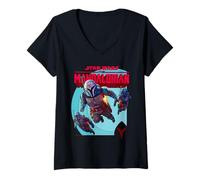 Donna Star Wars The Mandalorian Attack Maglietta con Collo a V