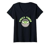 Donna Star Wars: The Mandalorian Baby Yoda Chill Vibes Logo Maglietta con Collo a V