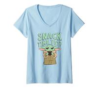 Donna Star Wars: The Mandalorian Baby Yoda Snack Time Yet? Cute Maglietta con Collo a V
