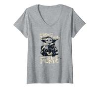 Donna Star Wars: The Mandalorian Baby Yoda Strong With The Force Maglietta con Collo a V