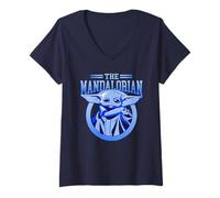 Donna Star Wars The Mandalorian Grogu Badge Maglietta con Collo a V