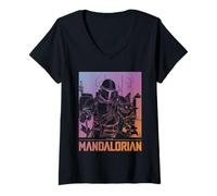 Donna Star Wars The Mandalorian The Child Gradient Maglietta con Collo a V