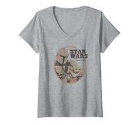 Donna Star Wars: The Mandalorian Vintage Baby Yoda Logo Maglietta con Collo a V