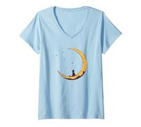 Donna Star Watcher Orion Constellation Guarda Il Gatto e la Luna Maglietta con Collo a V