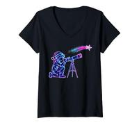 Donna Stargazer Boy Christmas Telescope Space Maglietta con Collo a V