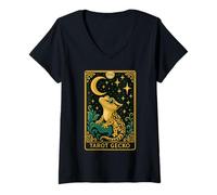 Donna Starry Celestial Gioco di Carte Animale Meme Tarocchi Geco Maglietta con Collo a V