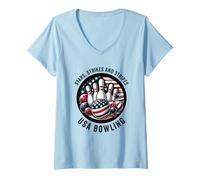 Donna Stars Strikes And Stripes USA Bowling Maglietta con Collo a V