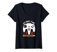 Donna Start the Mission Funny Gaming Quotes Controller Gamer Maglietta con Collo a V