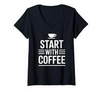 Donna Start with Coffee Maglietta con Collo a V