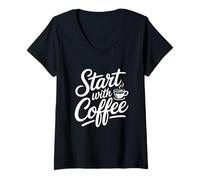 Donna Start with Coffee Maglietta con Collo a V