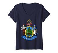 Donna State Flag of Maine Maglietta con Collo a V